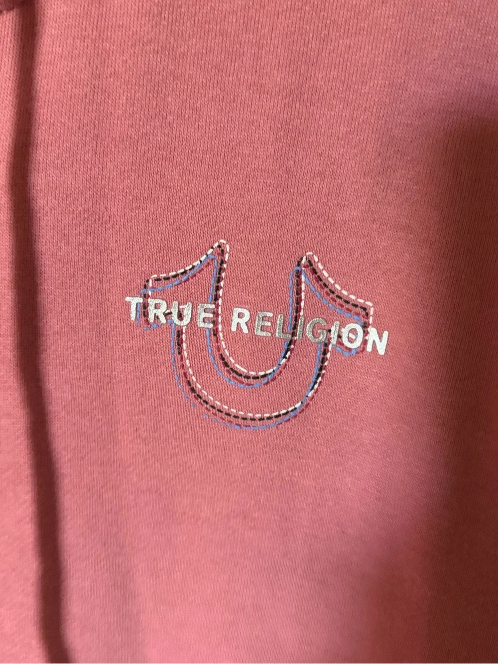 TRUE RELIGION Mens Medium Zip Up Hoodie Pink Brandied Apricot Pockets NWT $118